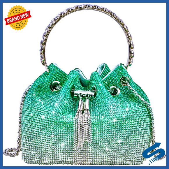 Rhinestone Evening Clutch with Removable Strap, Sparkly Silver Purse for Parties